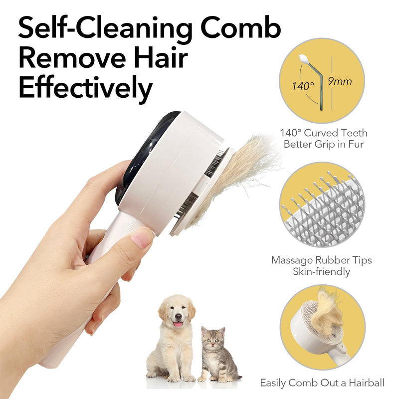 Donut 2-Gear Pet Steam Slicker Brush With UV, 4-in-1 Detangler Spray Dematting Brush For Shedding, Hair Remover With Release Button. For Indoor Long Or Short Hair Dogs, Cats, Rabbits. (White) Pink - BeesActive Australia