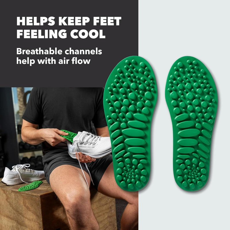 Spenco Recovery Insoles– Massage-Like Pressure Nodes for Foot Fatigue Relief, Multi-Density Arch Support, Full-Length Cushioning, Breathable & Slim Fit, Men's 12-13.5/Women's 13-14.5 Green