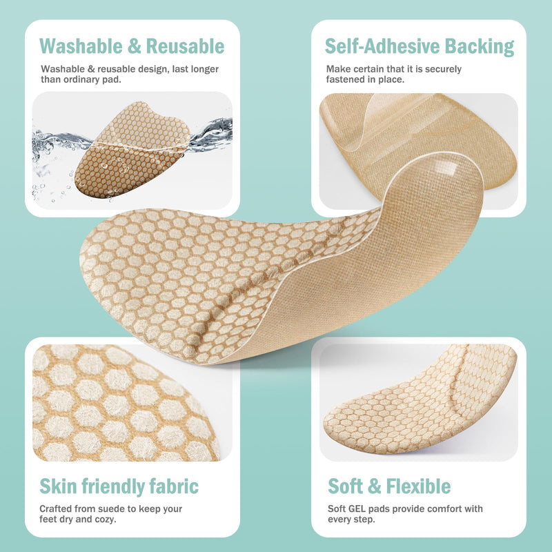 Metatarsal Pads for Women, Ball of Foot Cushions, Heel Inserts, High Heel Comfort Pads (2 Pairs), Anti Slip, Invisible Design Beige - BeesActive Australia