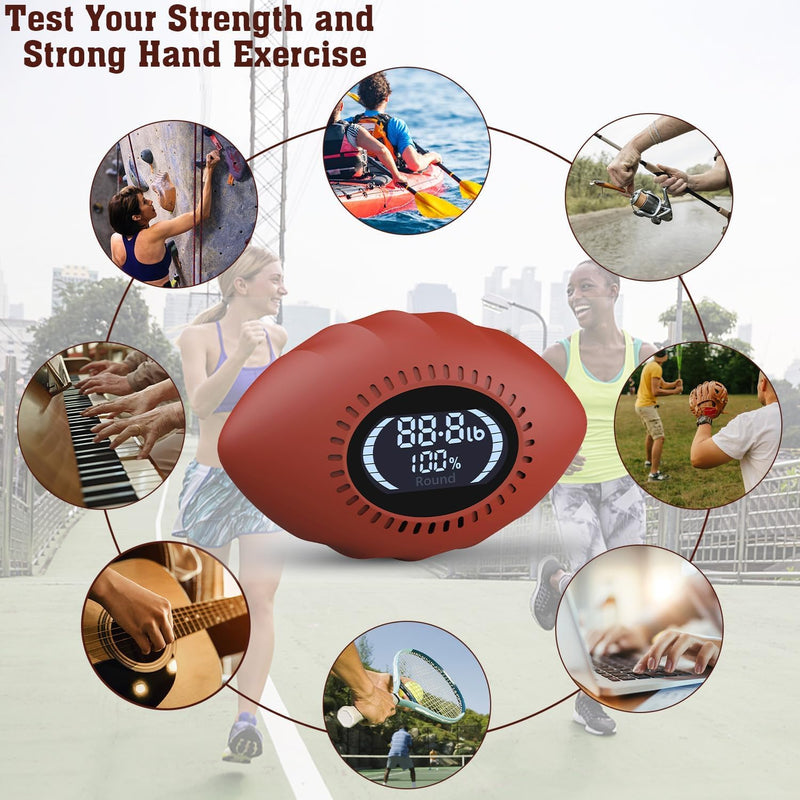 Grip Strength Tester, Digital Grip Strength Trainer with Cheer Sound, Progress Bars, Up to 220lbs Hand Gripper Strengthener, Forearm Strengthener, Fitness Toy, Stress Balls for Adults Kids Brown