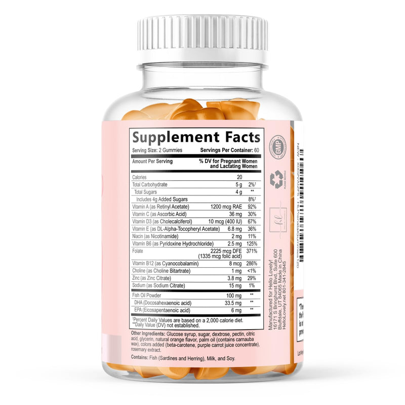 Prenatal Vitamins for Women – Complete Pregnancy Multivitamin - Folic Acid, Omega 3 DHA, Choline, Vitamin D – Essential Support for Mom's & Baby Brain Development - Tasty Orange Flavor - 120 Gummies 120 Count (Pack of 1)
