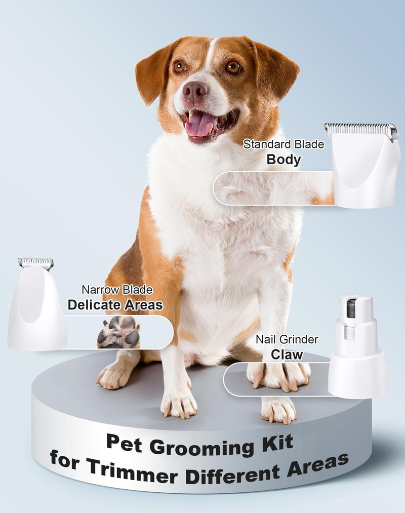 3 in 1 Small Dog Grooming Kit, 2 Speed Rechargeable Dog Hair Clippers with Guards, Low Noise Electric Dog Paw Trimmer & Nail Grinder, Cordless Pet Shaver for Small Dogs and Cats(White) White - BeesActive Australia