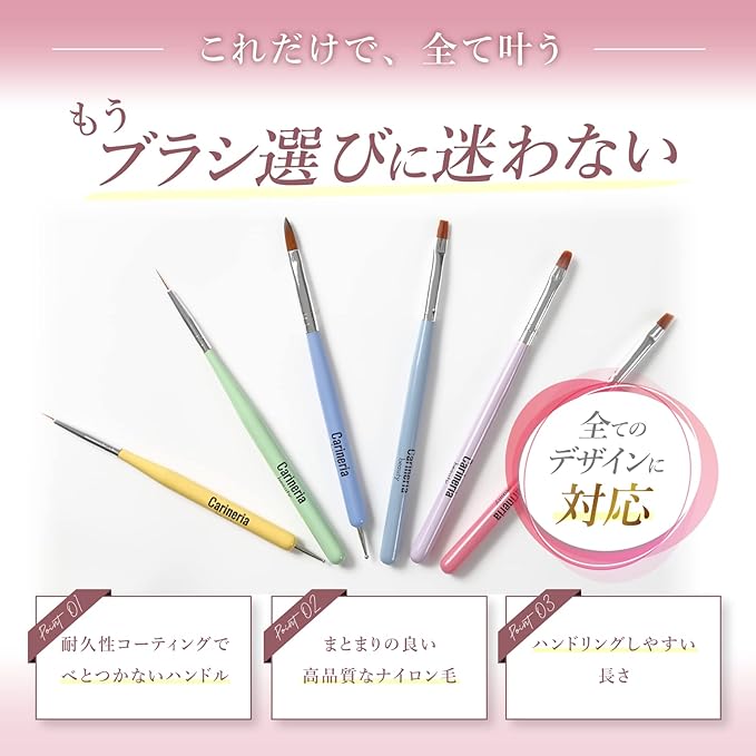 Carineria Manicurist Supervised Nail Brush Set of 6 with Cap, Gel Nail Brushes, High Quality Nylon Fiber, Moderate Elasticity, Large and Small Dot Pens Included -  Australia
