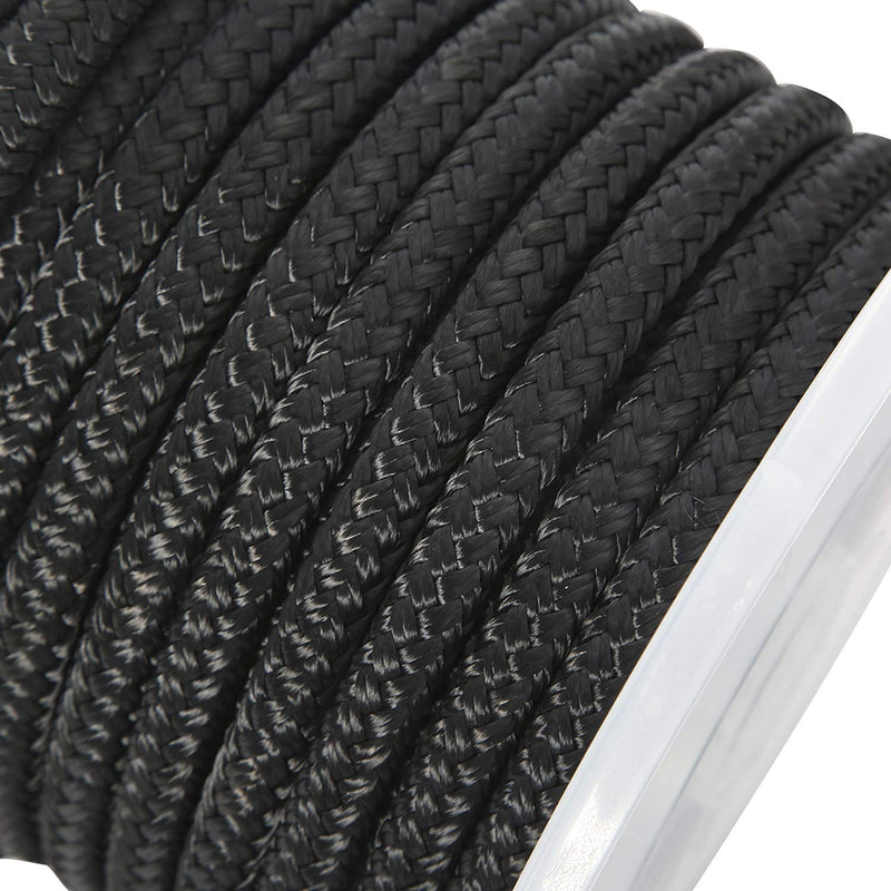 NovelBee 1/2 Inch X 50 Feet Double Braid Nylon Anchor Line with Stainless Steel Thimble and Plastic Chuck (Black) Black - BeesActive Australia