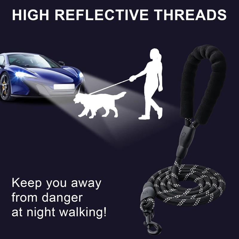 2 Pack Dog Leash, 4/5//6 FT Heavy Duty Nylon Rope Pet Leashes with Comfortable Padded Handle, Reflective Dog Leashes for Small Medium and Large Dogs (5FT-1/2,Black/Black) 1/2"x 5 FT (18~120 lbs.) 2PCS-Black+Black - BeesActive Australia