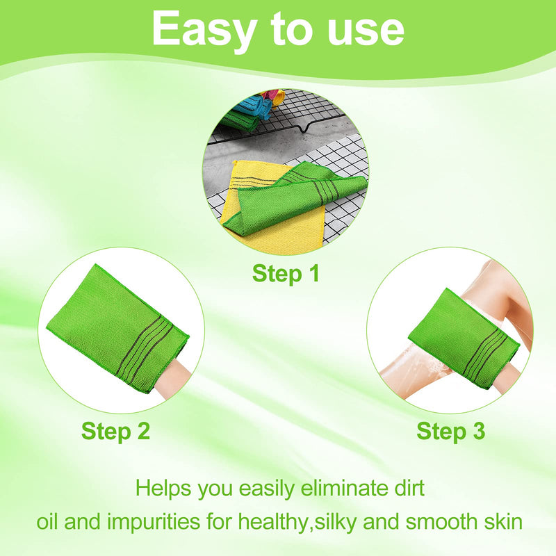 Tatuo 12 Pieces Korean Exfoliating Mitt Glove Italy Towel Body Skin Scrubber Exfoliating Scrubber for Remove Dead Skin Washcloth Korean(Small,Yellow, Green, Blue, Pink) Yellow, Green, Blue, Pink 12 Count (Pack of 1) - BeesActive Australia