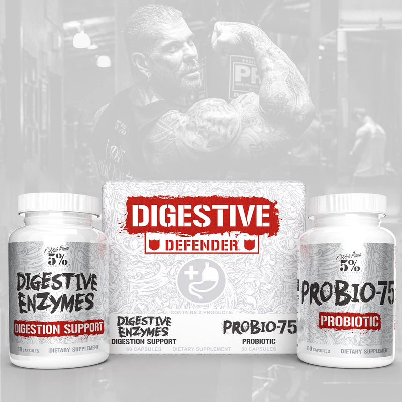 5% Nutrition Rich Piana Digestive Defender 2-in-1 Box with Probio-75 | Probiotic + Prebiotic & Diges-Ten Digestive Enzyme Formula (30 Svgs) Digestive Defender Kit