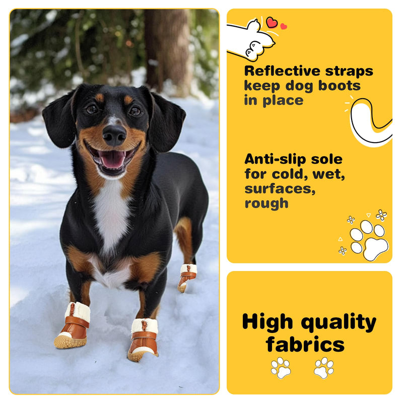 Hcpet Dog Shoes for Small Dogs, Waterproof Dog Boots & Paw Protectors for Hot Pavement Winter Snow Hiking, Anti-Slip Dog Booties for Hardwood Floor Brown Size 3 #3 (Width 1.49 inch) for 11.0-16.5 lbs - BeesActive Australia