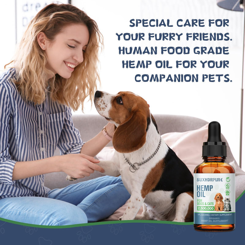 Hemp Oil for Dogs and Cats - Helps with Anxiety Pain Stress Sleep Arthritis Seizures Aggressive Relief - Support Hip Joint Health - Hemp Oil Drops Calming Treats (4 Pack)