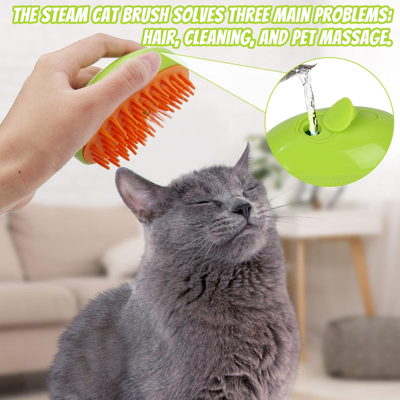 Steamy Cat Brush, 3-in-1 steam brush for cats, cat brush with steam, dog brush, pet brush, pet brushes, self-cleaning slicker brush, for cats, dogs, massage, self-cleaning, green - BeesActive Australia
