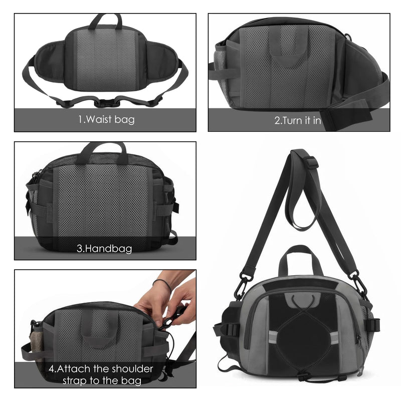 Fanny Pack with Water Bottle Holder, Large Waist Bag for Men Women with Adjusted Shoulder Strap, Waterproof Belt Bag for Dog Walking Hiking Running (Black)