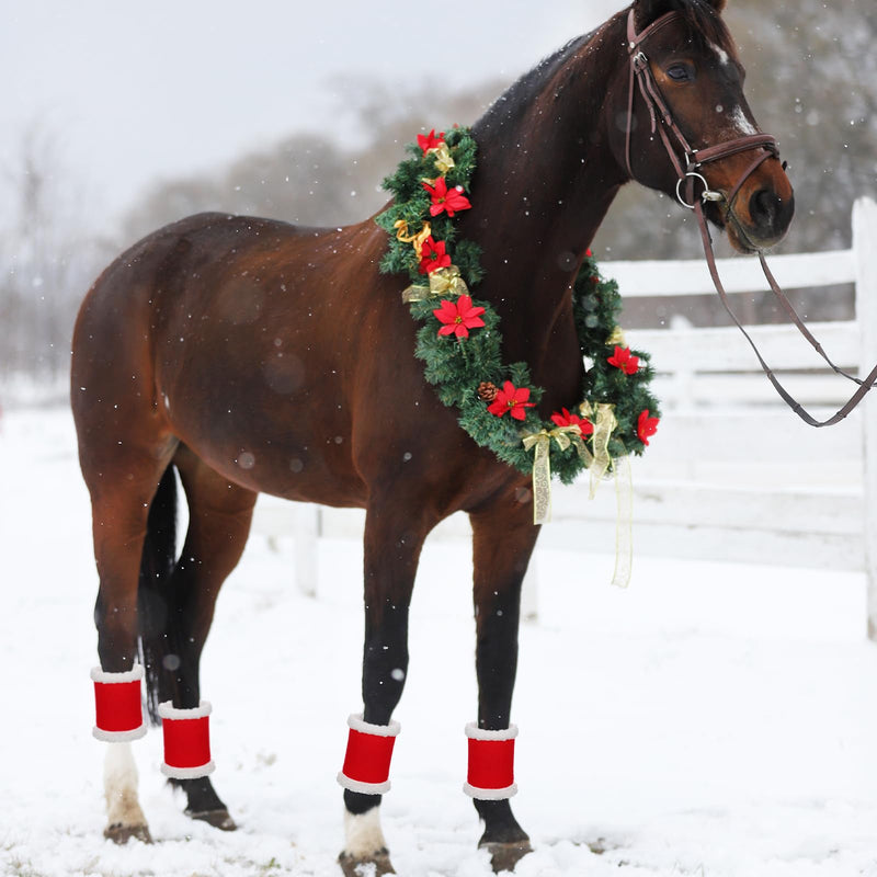 12 Pcs Christmas Horse Leg Wraps Faux Fur Polyester Standing Wraps for Horses Sheep Leg Wraps Leg Wraps for Horses Christmas Party Parades Supplies Santa Style - BeesActive Australia