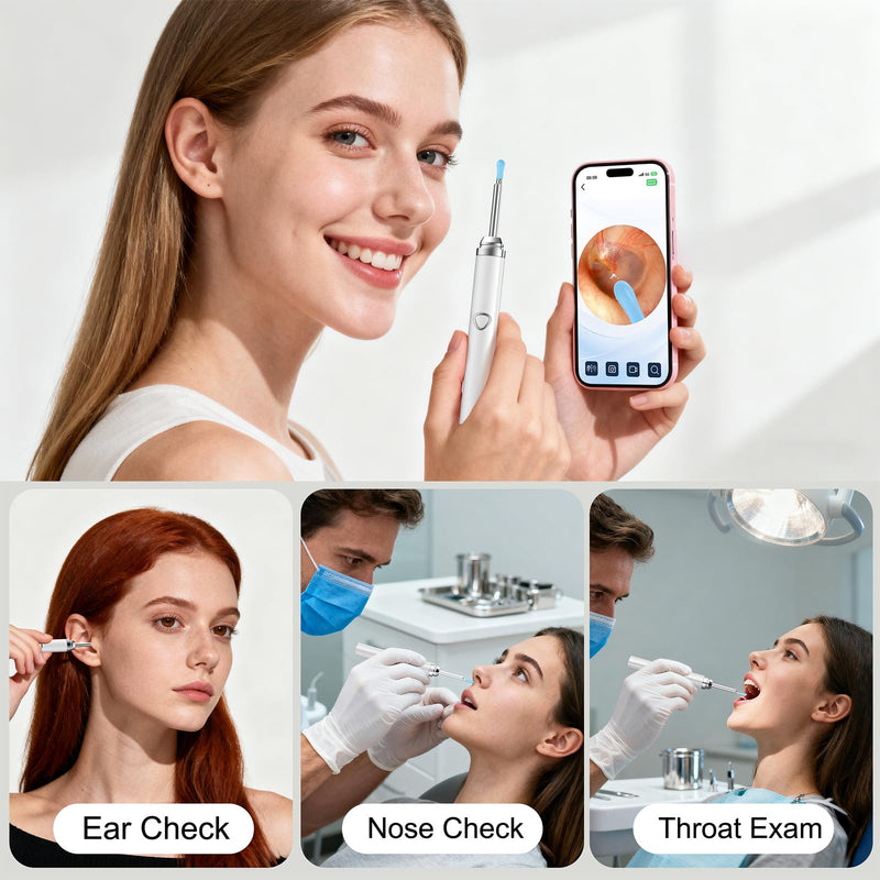 Ear Wax Removal Tool Camera，Wireless Ear Cleaner with Camera 1080P, Earwax Removal Kit with 6 LED Light 5 Replacement Ear Spoon, Ear Camera for iOS & Android (White) White - BeesActive Australia