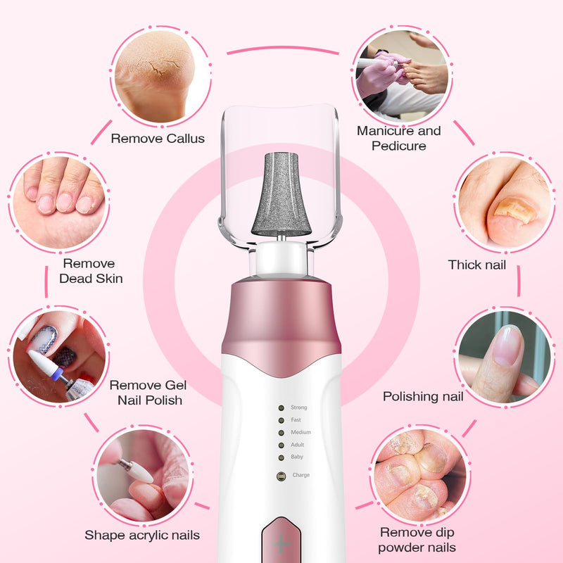 Professional Electric Nail Drill 2000mAH Portable Cordless Electric Nail File 10 in 1 Manicure Pedicure Kit ,5-Speeds Toe Nail Tools Hand Foot Care,Thick Toenail Grinder for Women Men Pets (Pink) Pink - BeesActive Australia