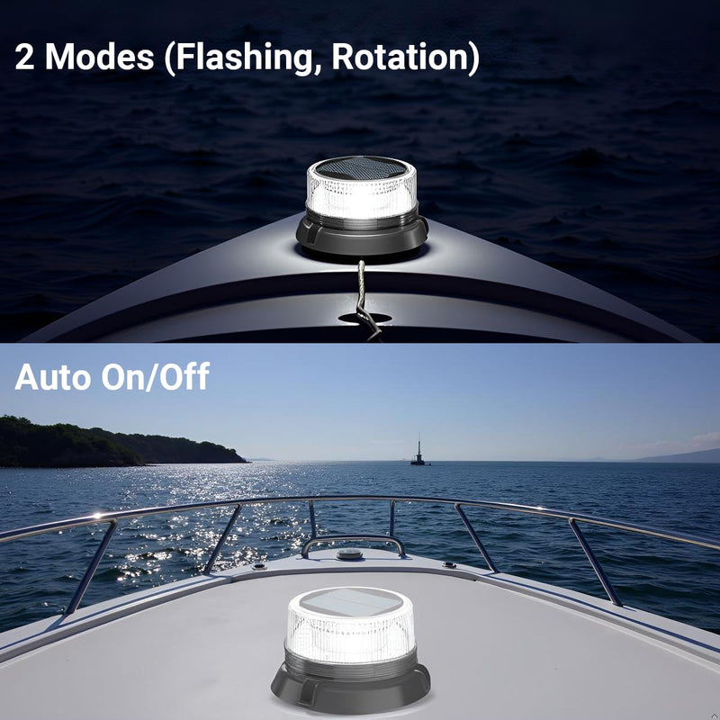 LED Anchor Light for Boat Yacht, Solar Navigation Lamp, Marina Dock Barge Safety Beacon Lights, Strobe Warning Light, Magnetic & Suction Mount, Auto On/Off, for Boats Factory Dock, White