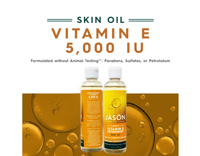 JASON Vitamin E 5,000 IU All Over Body Nourishment Oil, 4 oz. (Packaging May Vary) Almond,Apricot 4 Fl Oz (Pack of 1)