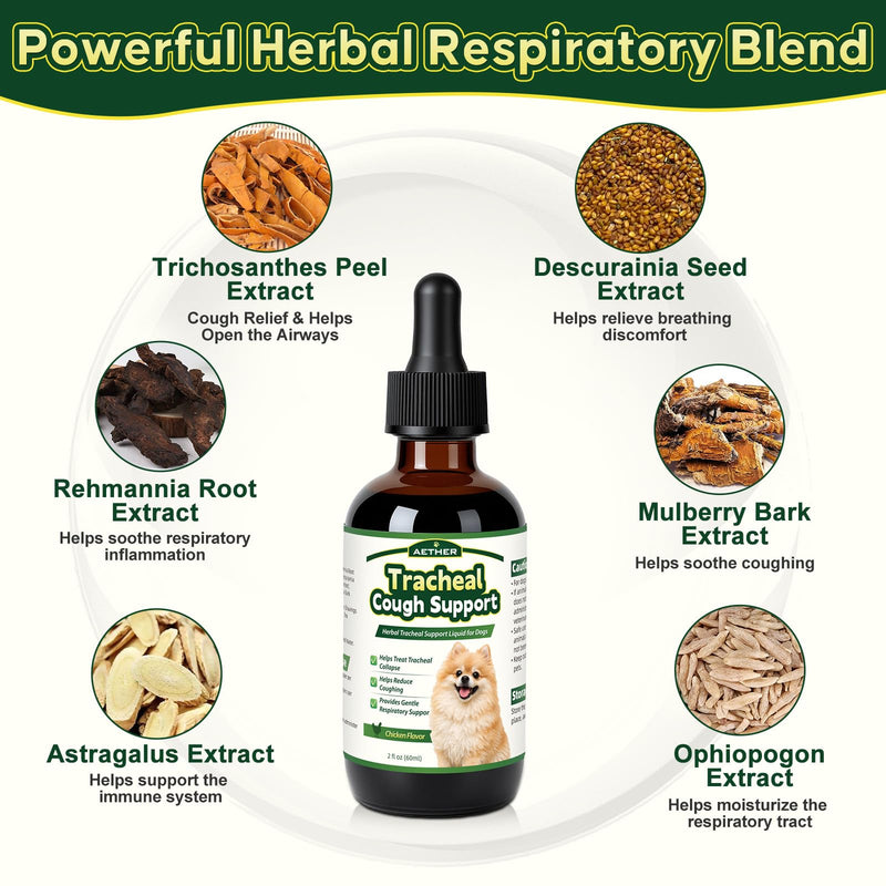 Trachea Cough Elixir, Collapsed Trachea Support for Dogs, Tracheal & Respiratory Airway Liquid, Dog Cough Relief Drops for Small Breeds, Natural Herbal Formula 2 fl oz Chicken Flavor