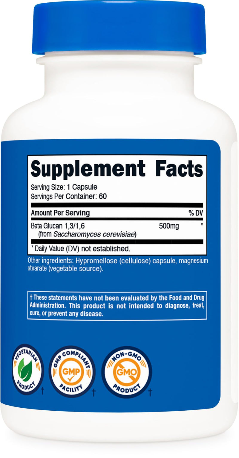 Nutricost Beta Glucan 500mg 1,3/1,6 D-Glucan, 60 Vegetarian Capsules - Gluten Free, Non-GMO (Pack of 3) 60 Count (Pack of 3)
