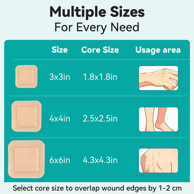 Dimora Silicone Foam Dressing 4"x4" for Wound Care Bed Sore Patches 40 Pack 4" x 4" (40 PCS)