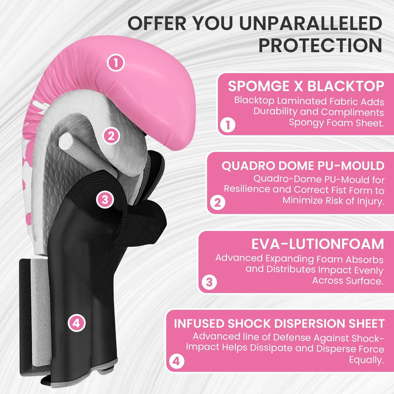 FINGER TEN Boxing Gloves Women Punching Sparring Kickboxing MMA Training Heavy Bag Glove Black Leather 12 oz for Womens (Ivory/Pink, 12 oz)