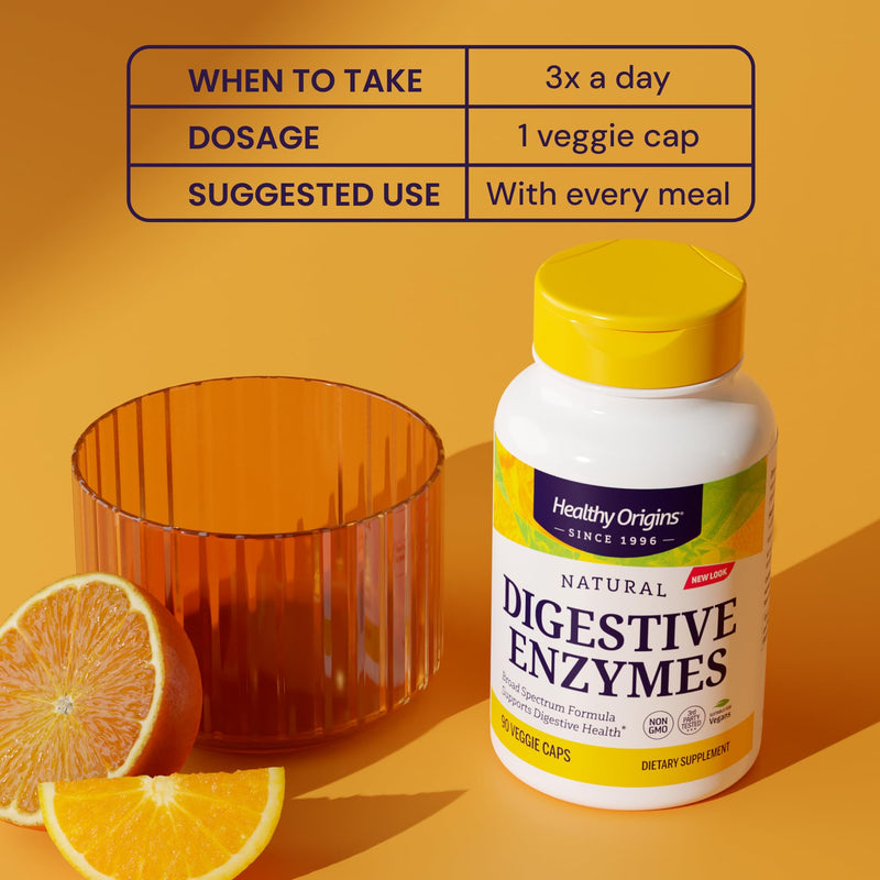 Healthy Origins Digestive Enzymes Broad Spectrum, 90 Veggie Caps 90 Count (Pack of 1)