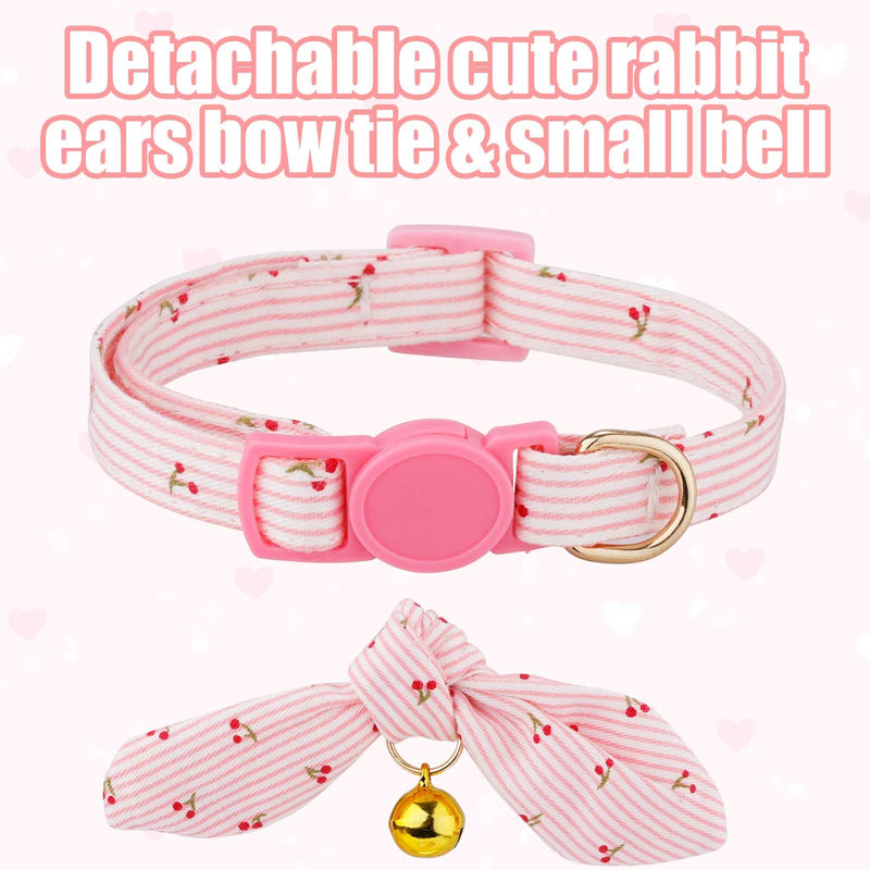 2pcs Cotton Bowtie Cat Collar with Bell, Breakaway Cute Bow Tie Kitten Collars Adjustable Cherry & Pink Heart Cat Collar for Female Cats Girl and Boy Pets - BeesActive Australia