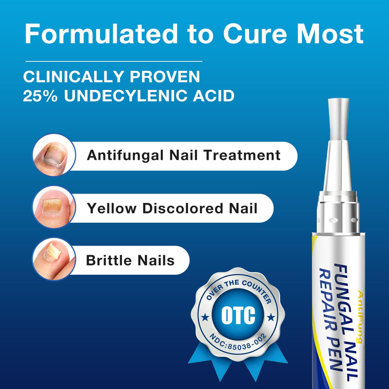 Toenail Fungus Treatment Extra Strength - AntiFung Pen with 25% Undecylenic Acid - Effective Nail Repair for Damaged Nails, Ingrown Nails & Discoloration - 3-Pack Applicator Pen - BeesActive Australia