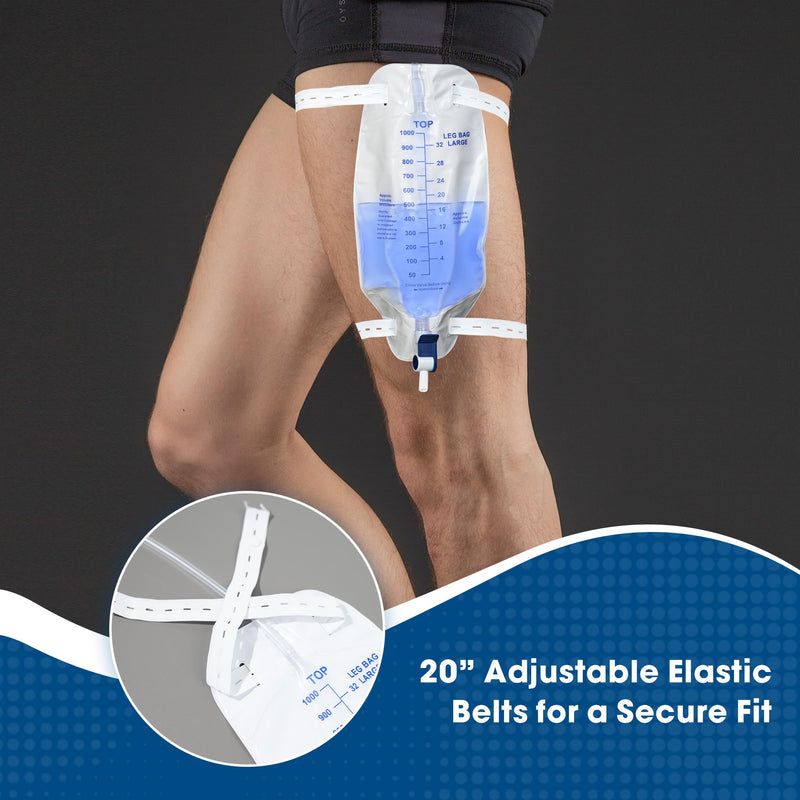 Urinary Drainage Bag 1000ml Catheter Leg Bag, 5 Pack Catheter Leg Bags for Men, Catheter Bags with Anti-Reflux Valve, Adjustable Cloth Straps, Easy Drainage Flip Design 5-pack 1000 mL