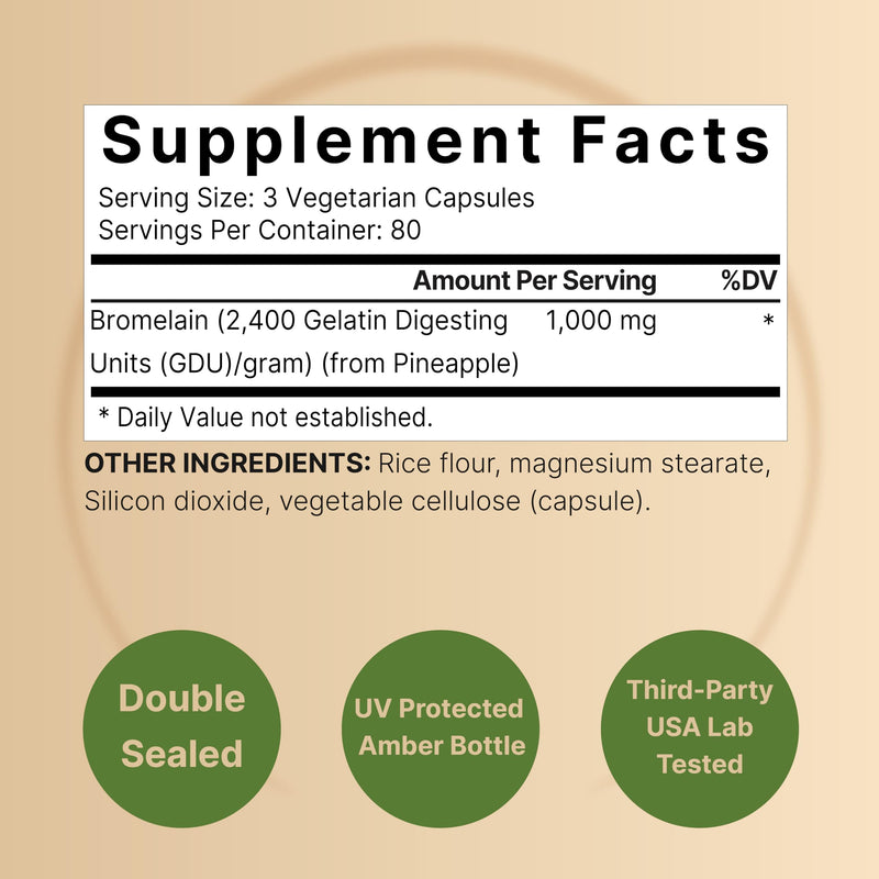 NatureBell Bromelain, 1,000mg Per Serving, 240 Veggie Capsules | 2,400 GDU – Digestive Enzymes & Joint Support Supplement – Proteolytic Enzymes for Digestion, Fresh Pineapple Source – Non-GMO Bromelain - Digestive Enzymes - BeesActive Australia