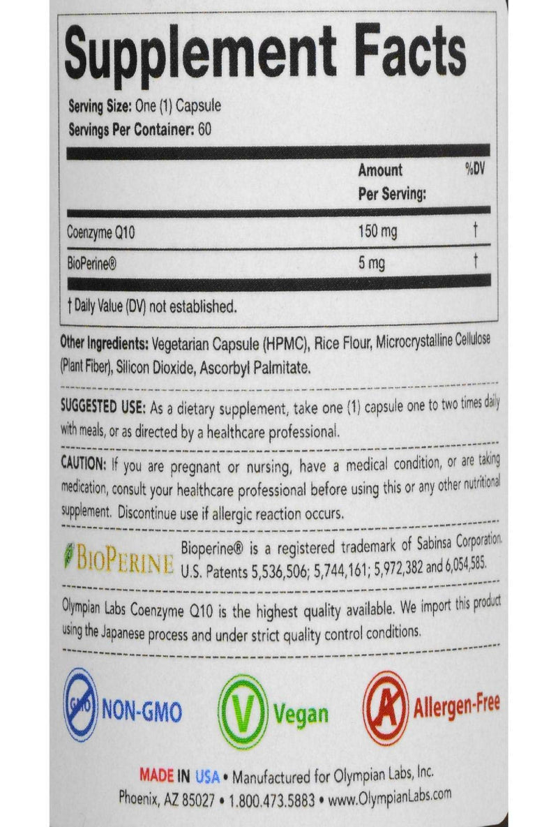 Olympian Labs Coq, 150mg, 60 Capsules (Packaging May Vary) Unflavored 60 Count (Pack of 1)