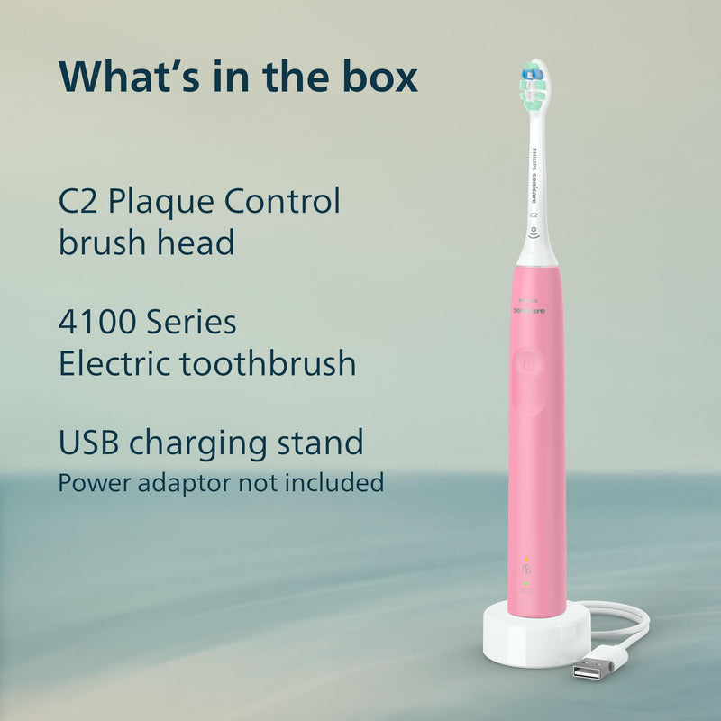 Philips Sonicare 4100 Series Electric Toothbrush - Sonic Toothbrush with Advanced Sonic Technology, Pressure Sensor, Two Intensity Settings, Smartimer & Quadpacer, Deep Pink, Model HX3681/26 1 Count (Pack of 1) - BeesActive Australia