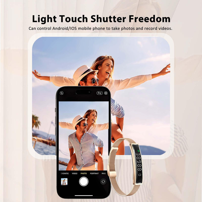 Smart Bracelet for Men Women with 2 Bands 24/7 Fitness Health Tracker Gold Steel + Black Silicone