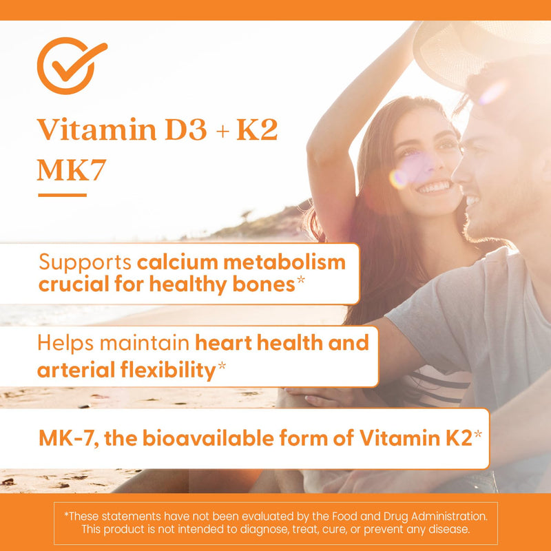 Doctor's Best Vitamin D3 and K2 Supplement for Men & Women - Vitamin D3 5000 IU + K2 as MK-7, Bone Health Support, Gluten Free, Non GMO, Vegetarian Capsules - 60 Veg Caps 60 Count (Pack of 1)