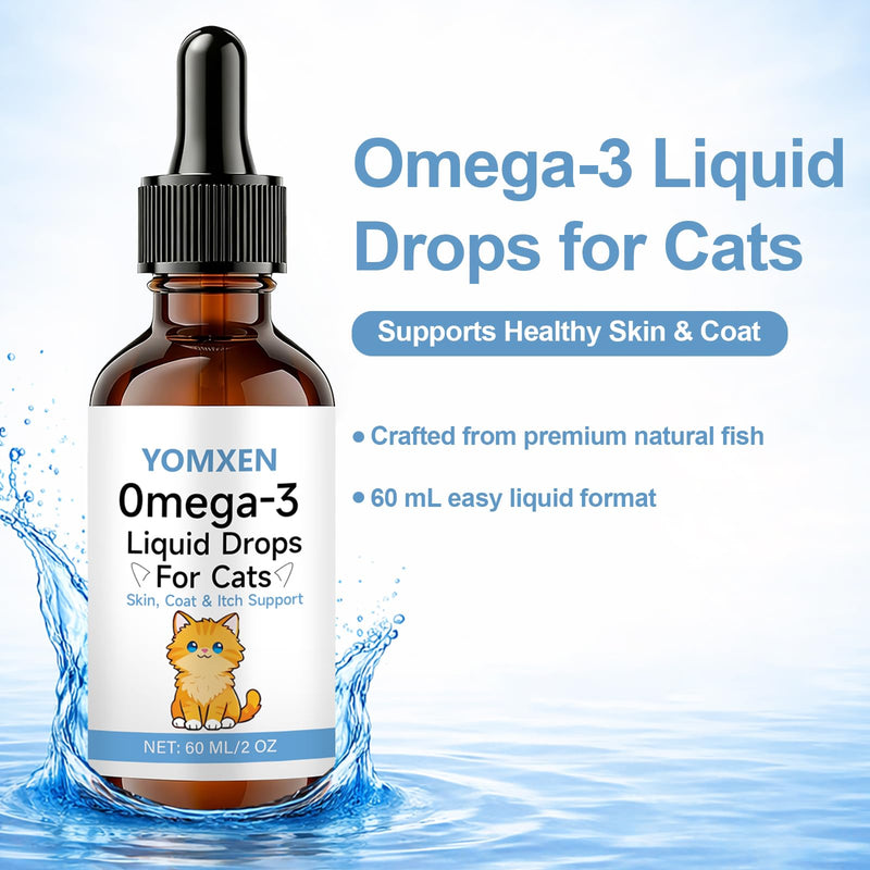 Omega-3 Liquid Drops for Cats - Supports Healthy Skin & Coat, Natural Fish Oil Supplement for Feline Wellness 60ml (1)