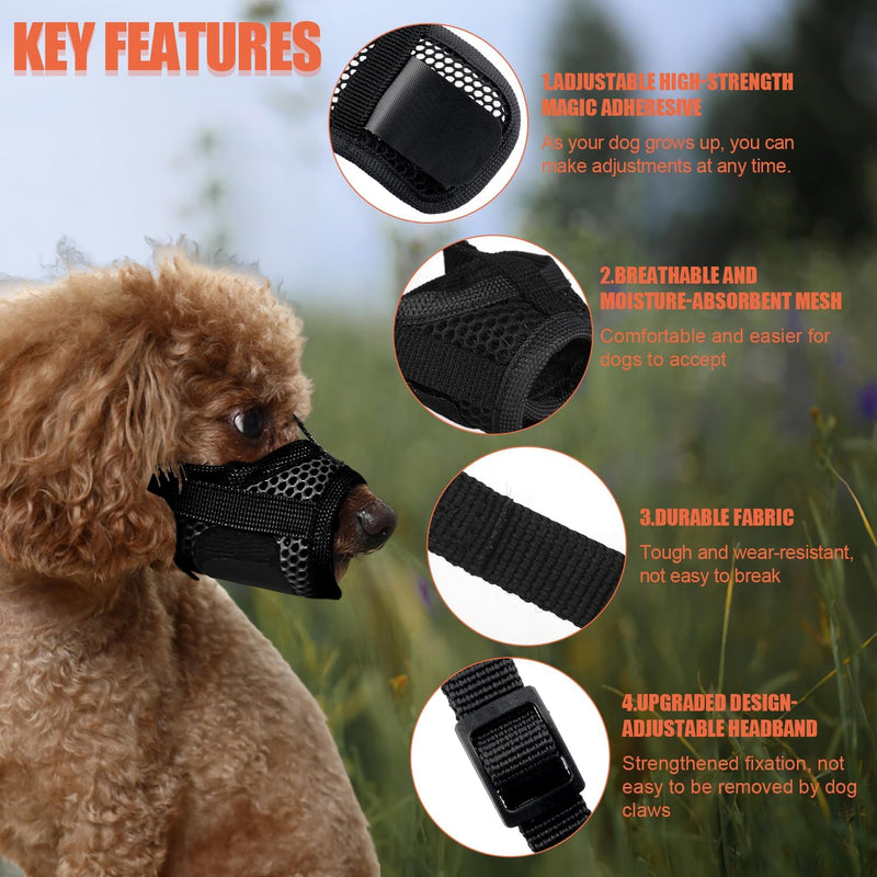 MoiiLavin Soft Dog Muzzle for Small Dogs XS for Grooming Barking Chewing, Barkless Mesh Muzzles to Prevent Eating Poops,Best for Aggressive Dogs Breathable-Black - BeesActive Australia