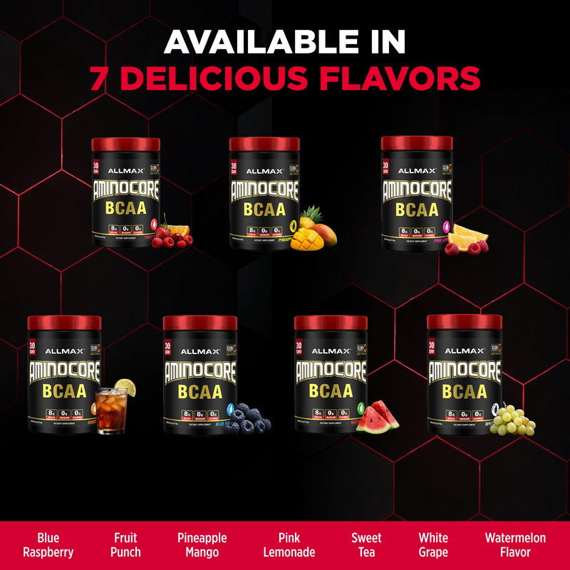 ALLMAX AMINOCORE BCAA Powder, Fruit Punch, 30 Servings, 345 g | Supports Muscle Recovery, Promotes Lean Muscle Growth, 8.18g BCAAs, 9:6:5 Ratio, Zero Sugar