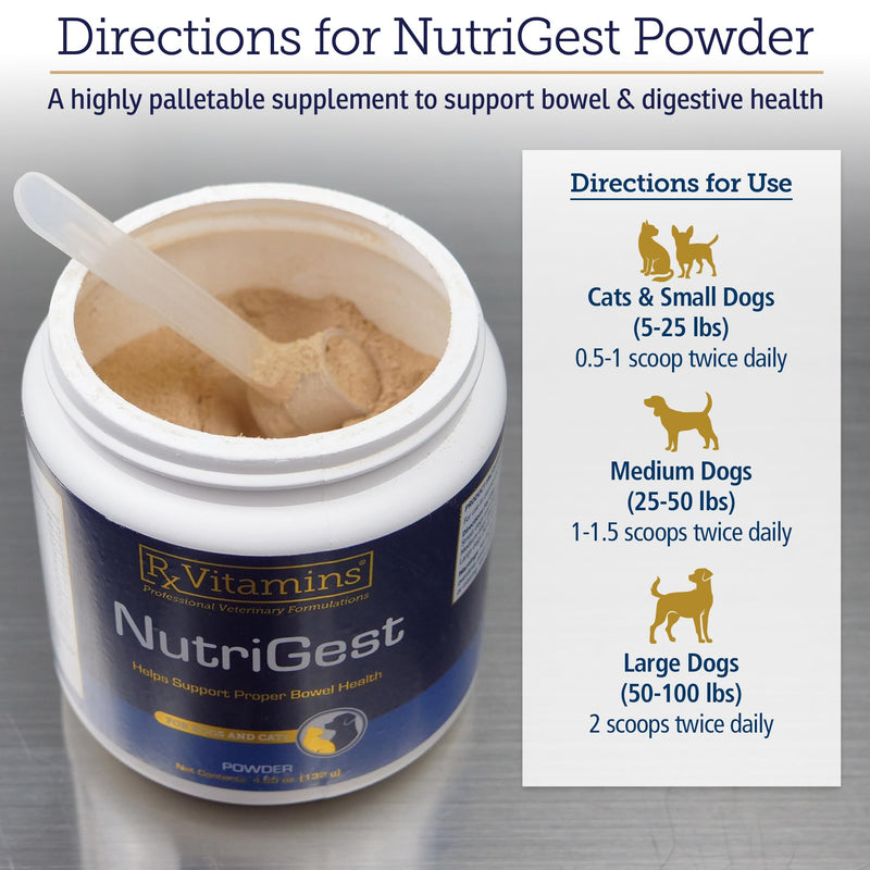 Rx Vitamins NutriGest - Cat & Dog Probiotics for Digestive Health - 4.65oz | Cat & Dog Probiotic Powder to Promote Optimal Gut Flora - Helps Manage Gastrointestinal Discomforts New Label