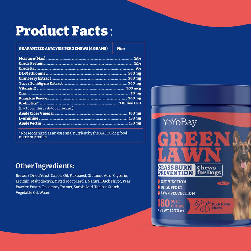 Probiotics for Dogs - Dog Probiotics for Digestive Health + Grass Burn Spot Chews for Dogs, 180 Soft Chews Eachs, Duck & Pear Flavor