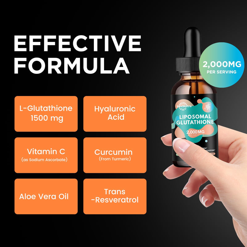 2 Pack Liposomal Glutathione Supplement - 2000mg Glutathione Liquid Drops with Vitamin C, Curcumin & Trans-Resveratrol - Powerful Antioxidant for Immune, Skin Health Natural Flavor 2 Fl Oz (Pack of 2)