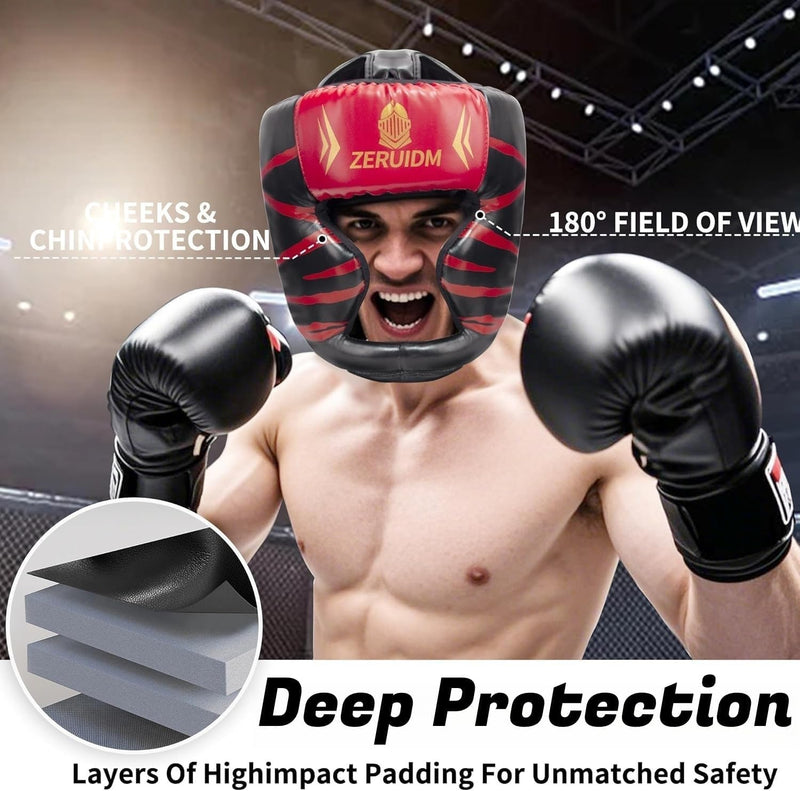 2 Pack Boxing Headgear for Adult Men Kids, Thickened Training Sparring Head Guard for MMA Kickboxing Muay Thai Equipment
