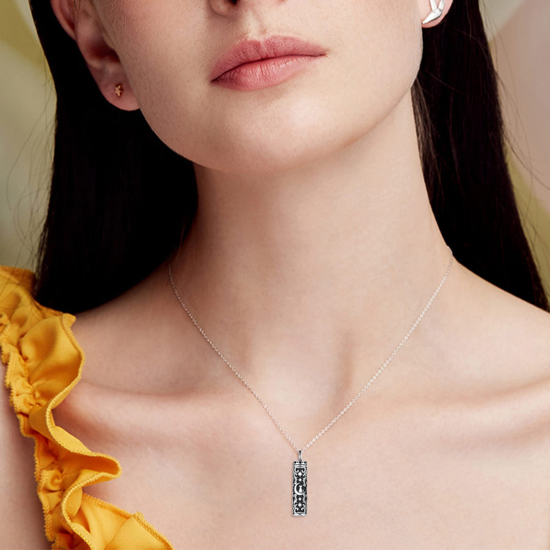 CUENDA Fox/Cat Necklace Sterling Silver Fox on Moon/Black Cat Pendant Animal Jewelry Gifts for Women Mother Cat Urn - BeesActive Australia