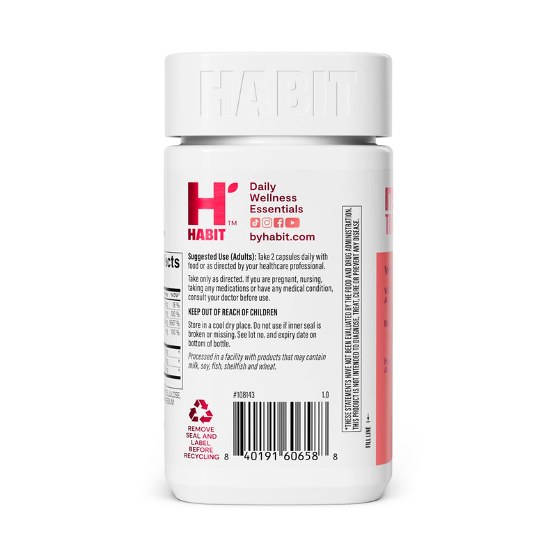 Habit Hair, Skin & Nails Supplement 2 Pack (120 Capsules) - New Look, Supports Skin Hydration, Hair & Nail Strength, Biotin 2000mcg, Vitamin A & C, Hyaluronic Acid, Rosehip, Vegan, Non-GMO Dual Pack
