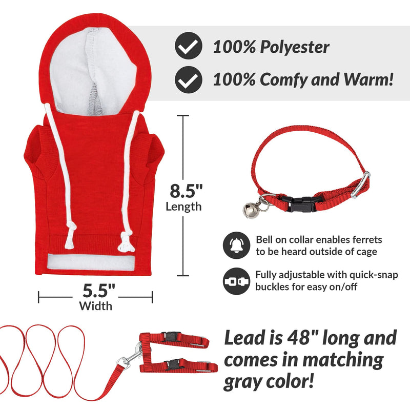 Red Ferret Sweater, Harness, and Leash Set - Ferret Clothes- Ferret Accessories - Clothes for Ferrets - Ferret Stuff - Hoodies for Ferrets - Ferret Accessories red - BeesActive Australia