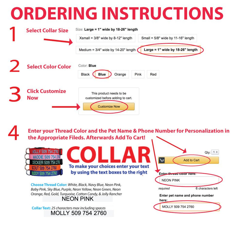 GoTags Personalized Dog Collar, Custom Embroidered Pet ID Dog Collar with Pet Name and Phone Number, Adjustable with Quick Release Snap Buckle - BeesActive Australia