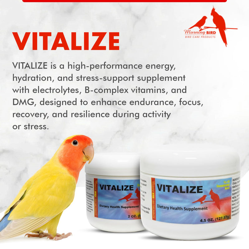 Morning Bird Vitalize for Birds 4.5 oz – Stress & Dehydration Support – Promotes Hydration, Energy, Balance & Muscle Recovery – Water-Soluble Supplement for All Bird Species