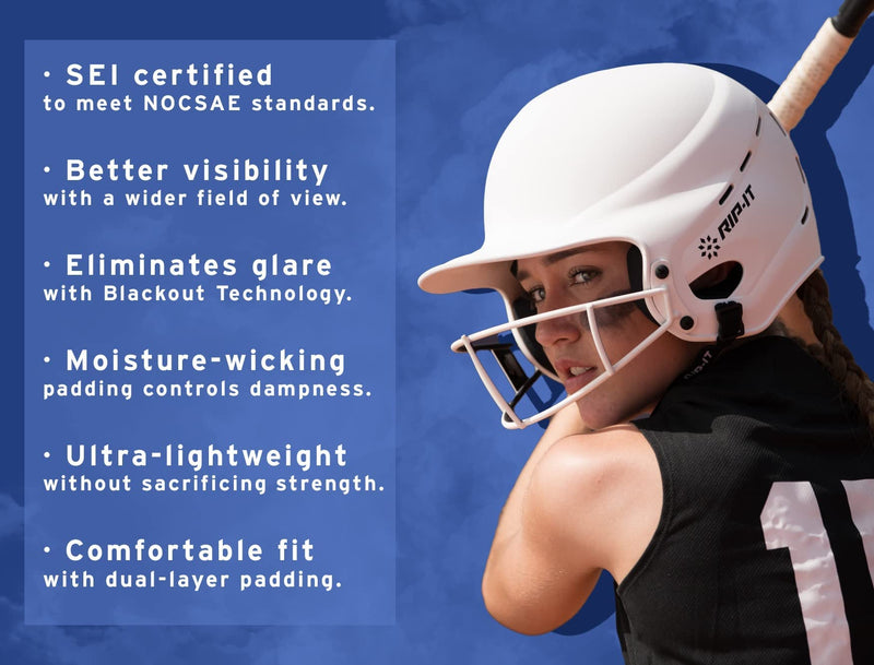 RIP-IT | Vision Pro Softball Batting Helmet with Face Mask | Matte | Two-Tone Scarlet S/M | Lightweight Women’s Sport Equipment Small/Medium Scarlet/White (Matte) - BeesActive Australia