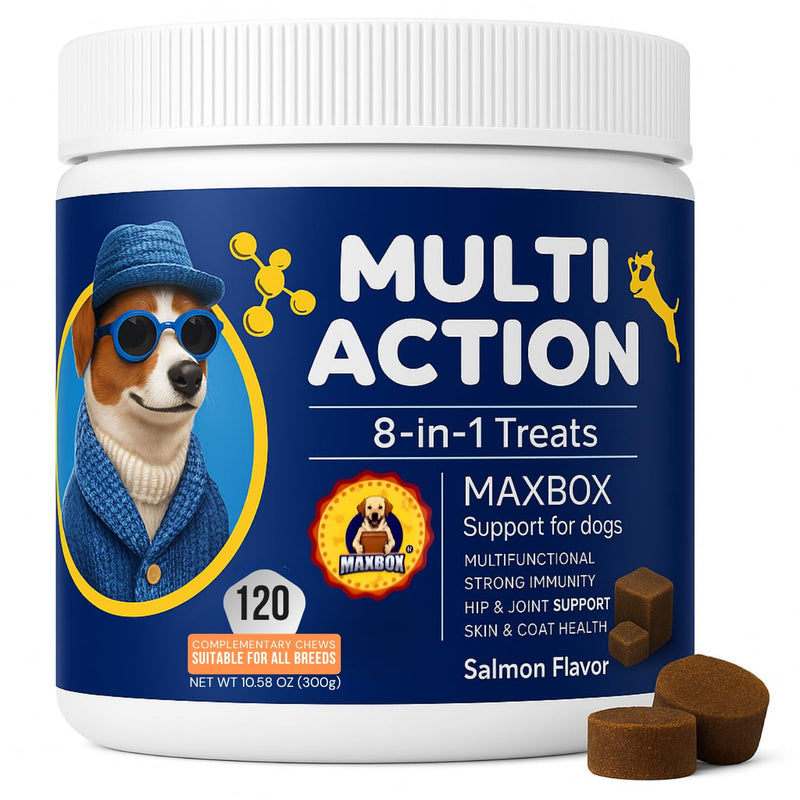 Dog Vitamins with DHA, Probiotics & CoQ10, Dog Supplements for 8-in-1 Multivitamin Treats, Complete Daily Wellness Supports Brain, Heart, Skin, Coat, Immunity, Digestion, Joints & Energy