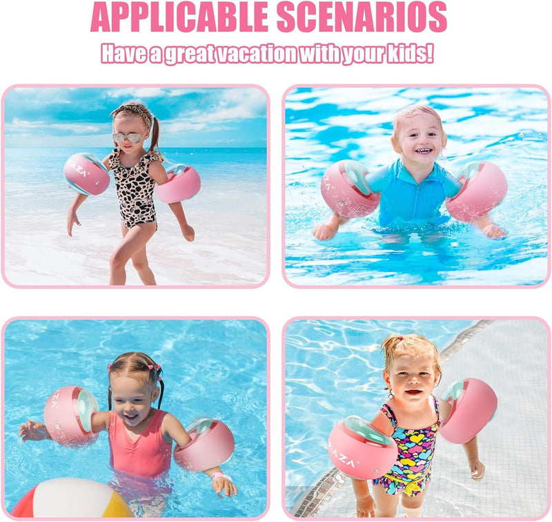 Loowarts Arm Floaties for Kids 1-3 Year,Inflatable Arm Bands Float as Water Wings & Swimmies,3-Chambers Independent Safety System for Toddler Weight (10-33 LB). Pink Floater Sleeves. X-Small (1-3 Yrs) - BeesActive Australia