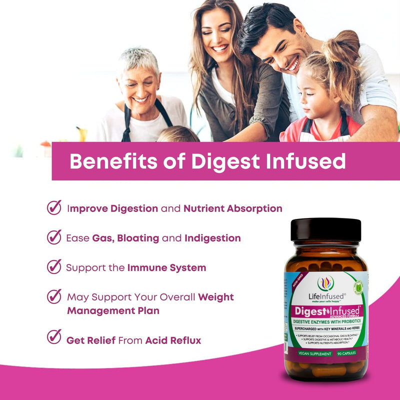 Life Infused Digestive Enzymes with Probiotics – 21 Plant-Based Enzymes with Bromelain, Papain, Amylase & Protease – Digestive Support for Gas & Bloating – 72 Trace Minerals & Herbs – Vegan – Capsules