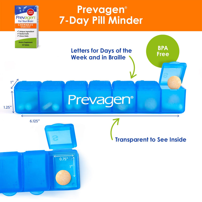 Prevagen Regular Strength Orange Chewables, 7-Day Pill Minder, 1-Pack | For Your Brain, 1 Month Supply, 10mg Apoaequorin, 50mcg Vitamin D3, 30 Tablets per Bottle